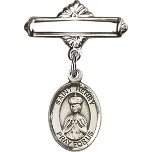 Sterling Silver Baby Badge with St. Henry II Charm and Polished Badge Pin 1 X 5/8 inches in Saudi Arabia