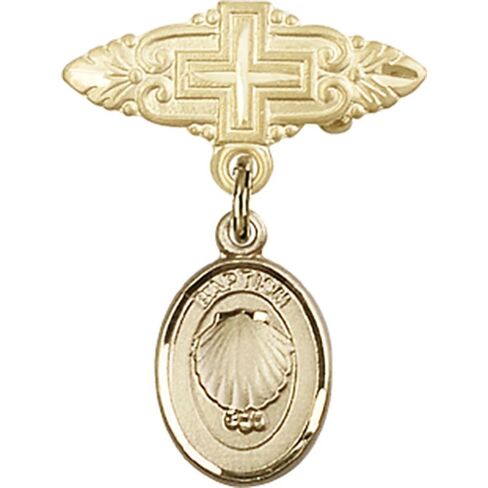 Gold Filled Baby Badge with Baptism Charm and Badge Pin with Cross 1 X 3/4 inches in Saudi Arabia