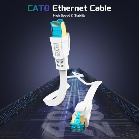 كابل إيثرنت Cat 8 بطول 100 قدم، عالي السرعة 40 جيجابت في الثانية 2000 ميجا هرتز سلك تصحيح شبكة الإنترنت، كابل LAN مسطح محمي RJ45، مقاوم للطقس في الهواء الطلق وداخلي S/FTP مقاوم للأشعة فوق البنفسجية للألعاب وجهاز التوجيه والمودم in Kuwait