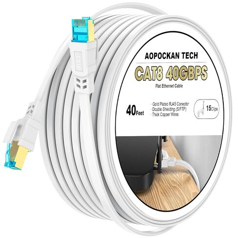 كابل إيثرنت Cat 8 بطول 100 قدم، عالي السرعة 40 جيجابت في الثانية 2000 ميجا هرتز سلك تصحيح شبكة الإنترنت، كابل LAN مسطح محمي RJ45، مقاوم للطقس في الهواء الطلق وداخلي S/FTP مقاوم للأشعة فوق البنفسجية للألعاب وجهاز التوجيه والمودم in Kuwait