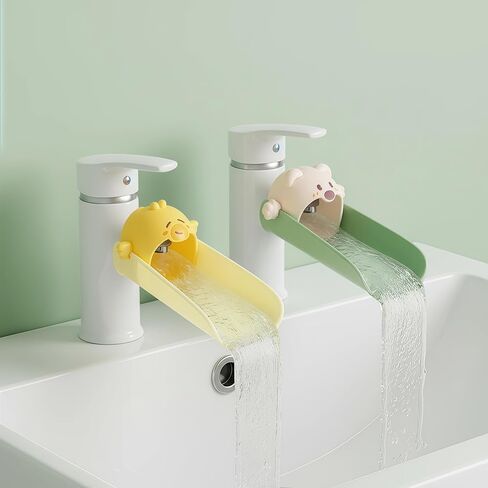 2 Pack Faucet Extender for Toddlers, Silicone Faucet Extender, Easy Install Sink Spout Extender for Kids Hand Washing Fits Standard and Gooseneck Faucet (Yellow & Green) in Saudi Arabia