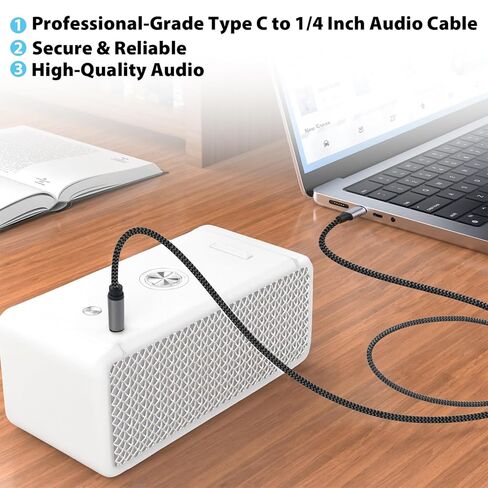 كابل صوت USB C إلى 1/4 بوصة، سلك محول USBC إلى 1/4 ستيريو موصلات مطلية بالذهب مضفرة من النوع C إلى 6.35 مم كابل TRS شريحة صوت مدمجة للجيتار ومكبر الصوت ومكبر الصوت وسماعات الرأس، 6.6 قدم in Kuwait
