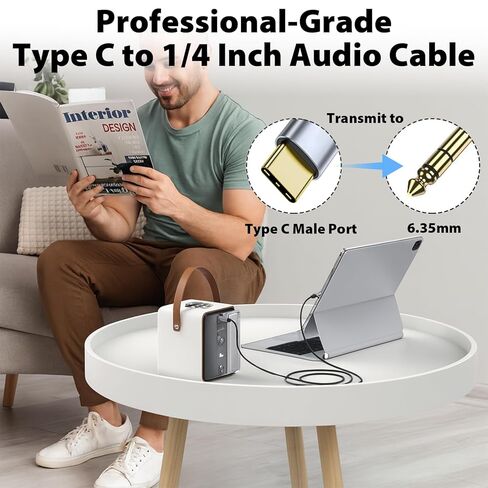 كابل صوت USB C إلى 1/4 بوصة، سلك محول USBC إلى 1/4 ستيريو موصلات مطلية بالذهب مضفرة من النوع C إلى 6.35 مم كابل TRS شريحة صوت مدمجة للجيتار ومكبر الصوت ومكبر الصوت وسماعات الرأس، 6.6 قدم in Kuwait