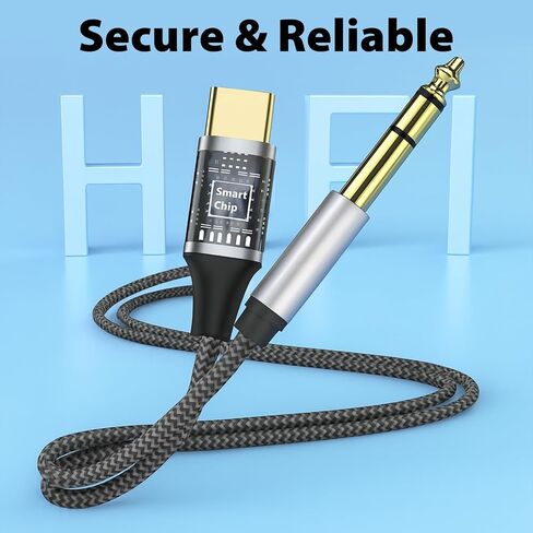 كابل صوت USB C إلى 1/4 بوصة، سلك محول USBC إلى 1/4 ستيريو موصلات مطلية بالذهب مضفرة من النوع C إلى 6.35 مم كابل TRS شريحة صوت مدمجة للجيتار ومكبر الصوت ومكبر الصوت وسماعات الرأس، 6.6 قدم in Kuwait