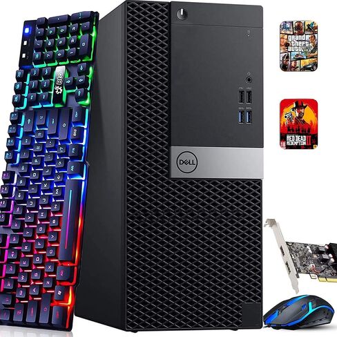 كمبيوتر سطح المكتب Dell Gaming Tower - Intel Core i5-7500 الجيل السابع 3.4 جيجا هرتز - ذاكرة الوصول العشوائي DDR4 سعة 16 جيجابايت - SSD سعة 256 جيجابايت - GeForce GT 1030 - لوحة مفاتيح وماوس RGB - WiFi - Windows 11 Pro - كمبيوتر الألعاب (متجدد) in Kuwait