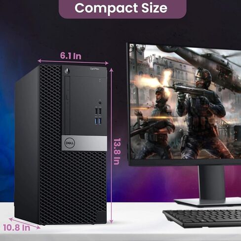 كمبيوتر سطح المكتب Dell Gaming Tower - Intel Core i5-7500 الجيل السابع 3.4 جيجا هرتز - ذاكرة الوصول العشوائي DDR4 سعة 16 جيجابايت - SSD سعة 256 جيجابايت - GeForce GT 1030 - لوحة مفاتيح وماوس RGB - WiFi - Windows 11 Pro - كمبيوتر الألعاب (متجدد) in Kuwait