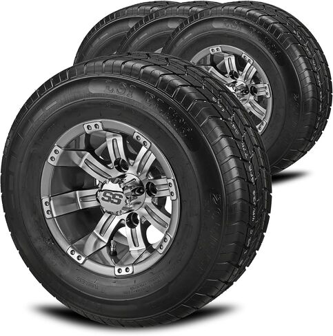 RM Cart 10 "كازينو أسود/مصنوع آليًا على إطارات شعاعية 205/65R10 LSI Elite (مجموعة من 4) | مجموعة إطارات وعجلات عربة الجولف مع صواميل العروة القياسية in Saudi Arabia
