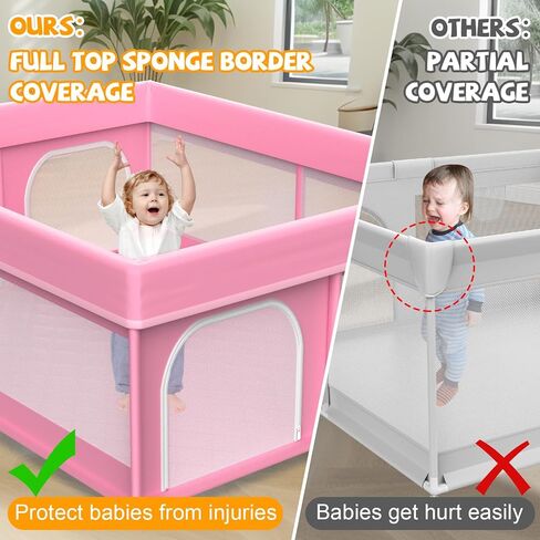 79x71 in Baby Playpen with Mat: Large Play Pen for Babies and Toddlers - Baby Gate Playpen with Soft Breathable Mesh - All-Wrapped Sponge Sturdy Safety Play Yard with 2 Handles & Bag, Pink in Saudi Arabia