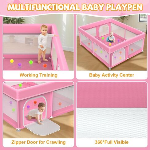 79x71 in Baby Playpen with Mat: Large Play Pen for Babies and Toddlers - Baby Gate Playpen with Soft Breathable Mesh - All-Wrapped Sponge Sturdy Safety Play Yard with 2 Handles & Bag, Pink in Saudi Arabia
