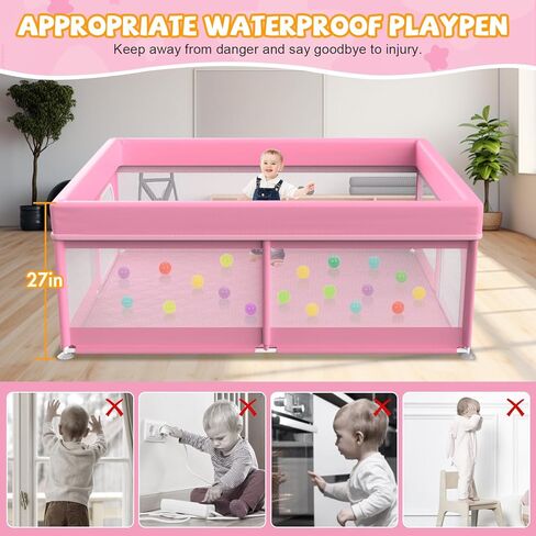 79x71 in Baby Playpen with Mat: Large Play Pen for Babies and Toddlers - Baby Gate Playpen with Soft Breathable Mesh - All-Wrapped Sponge Sturdy Safety Play Yard with 2 Handles & Bag, Pink in Saudi Arabia