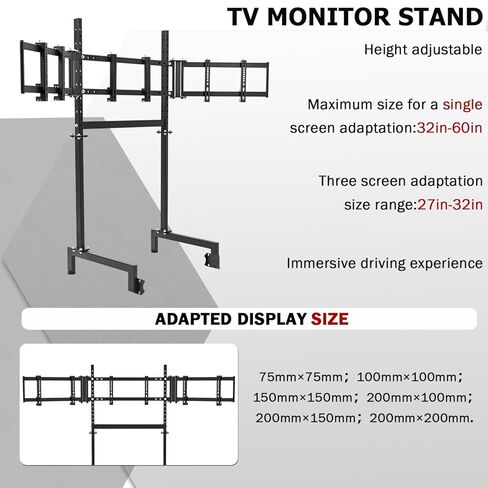 Suppllueer Racing Simulator Triple Monitor Stand Adjustable for 24-32 Inch Screens Triple-Screen Display Stand Compatible with Round Tube Cockpit in Kuwait