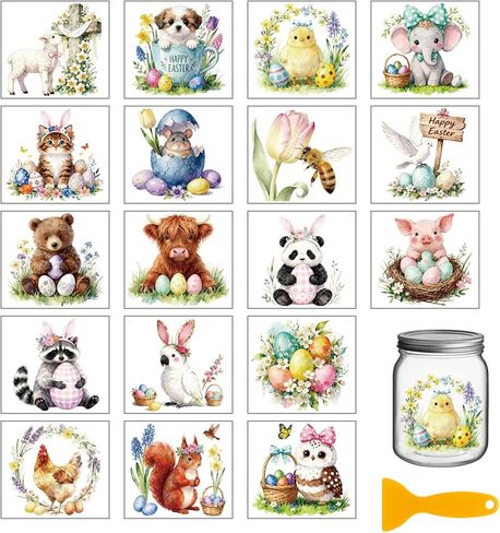 GLOBLELAND 18 Sheets Easter Bunny Eggs Rub on Transfer 3.9x3.6inch Colorful Rabbit Garland Bow Home Decals Flower Cup Transfer Decals for Furniture Vase Glass Art Crafts Decorations in Saudi Arabia