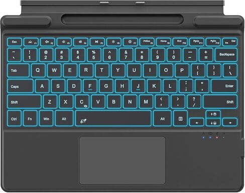 لوحة مفاتيح MoKo لجهاز Surface Pro 11، لوحة مفاتيح بلوتوث لاسلكية محمولة رفيعة للغاية Microsoft Surface Pro 11/10/9/8/X مع لوحة تتبع مقاومة لراحة اليد، إضاءة خلفية 7 ألوان، حامل قلم، عمر بطارية طويل، أسود in Kuwait