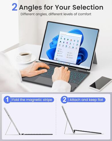 لوحة مفاتيح MoKo لجهاز Surface Pro 11، لوحة مفاتيح بلوتوث لاسلكية محمولة رفيعة للغاية Microsoft Surface Pro 11/10/9/8/X مع لوحة تتبع مقاومة لراحة اليد، إضاءة خلفية 7 ألوان، حامل قلم، عمر بطارية طويل، أسود in Kuwait