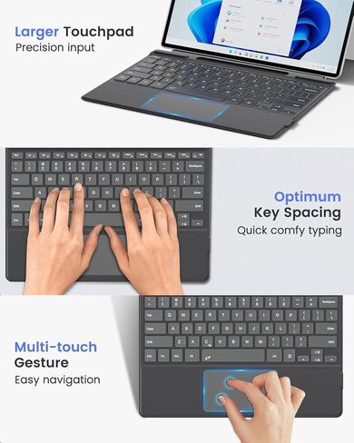 لوحة مفاتيح MoKo لجهاز Surface Pro 11، لوحة مفاتيح بلوتوث لاسلكية محمولة رفيعة للغاية Microsoft Surface Pro 11/10/9/8/X مع لوحة تتبع مقاومة لراحة اليد، إضاءة خلفية 7 ألوان، حامل قلم، عمر بطارية طويل، أسود in Kuwait