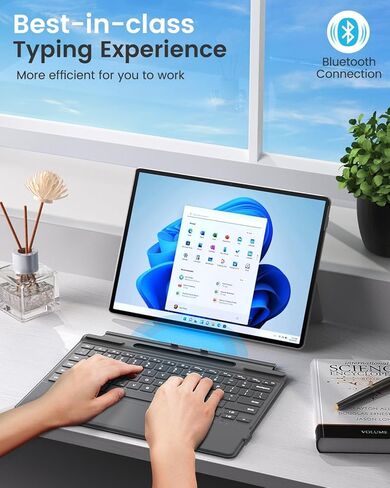 لوحة مفاتيح MoKo لجهاز Surface Pro 11، لوحة مفاتيح بلوتوث لاسلكية محمولة رفيعة للغاية Microsoft Surface Pro 11/10/9/8/X مع لوحة تتبع مقاومة لراحة اليد، إضاءة خلفية 7 ألوان، حامل قلم، عمر بطارية طويل، أسود in Kuwait