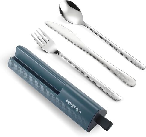 18/8 Stainless Steel Reusable Portable Utensils Set with Case & Phone Stand - Travel Flatware Kit for Office, Camping, Picnic, Outdoor Activities in Saudi Arabia