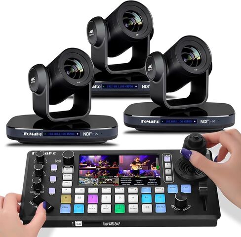 كاميرا FoMaKo 60FPS 4K NDI PTZ، تكبير بصري 20X، محول فيديو KC800 4K HDMI متكامل وحدة تحكم PTZ مدمجة للاستوديو المباشر، عروض المسرح البث المباشر (K820NX3+KC800) in Kuwait