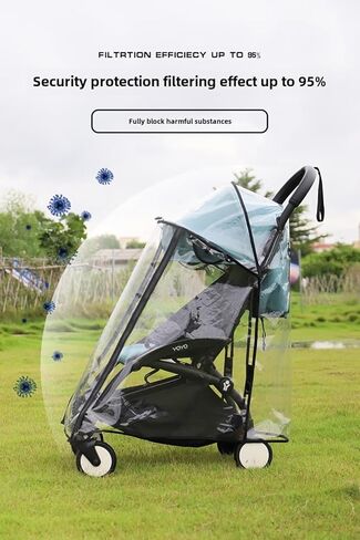 Highly Clear Stroller Thick Rain Cover Fit for Babyzen YOYO, Extend Pram Wind Cover Baby Stroller Accessories Weather Shield Full Coverage Zipper Opening Waterproof Breathable with Side mesh in Kuwait