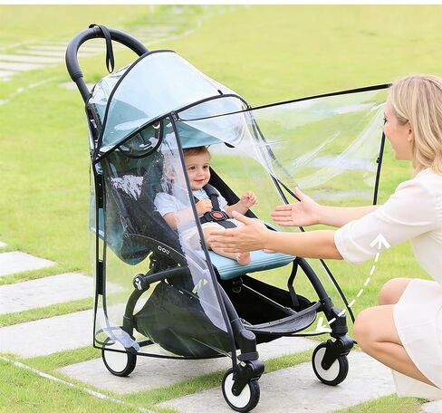 Highly Clear Stroller Thick Rain Cover Fit for Babyzen YOYO, Extend Pram Wind Cover Baby Stroller Accessories Weather Shield Full Coverage Zipper Opening Waterproof Breathable with Side mesh in Kuwait