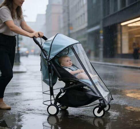 Highly Clear Stroller Thick Rain Cover Fit for Babyzen YOYO, Extend Pram Wind Cover Baby Stroller Accessories Weather Shield Full Coverage Zipper Opening Waterproof Breathable with Side mesh in Kuwait