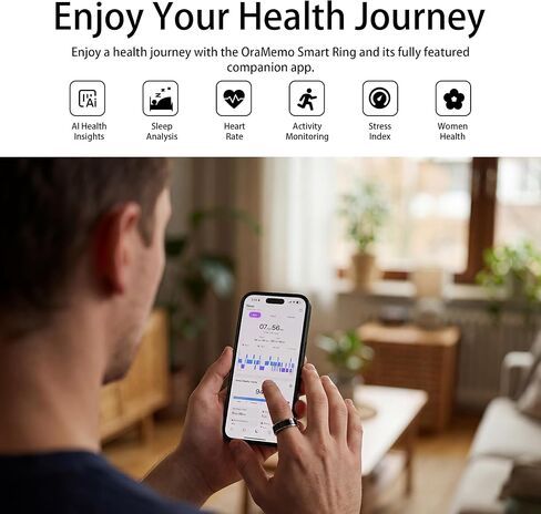 Smart Ring 1.0 for Men/Women, No Subsripition Fee, 7-8 Days Battery Life, HRV/Stress Monitoring/Sleep Track/Fitness for iOS and Android(Gloss Black & Silver, Size 14) in Saudi Arabia