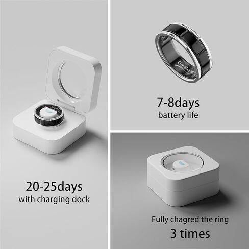 Smart Ring 1.0 for Men/Women, No Subsripition Fee, 7-8 Days Battery Life, HRV/Stress Monitoring/Sleep Track/Fitness for iOS and Android(Gloss Black & Silver, Size 14) in Saudi Arabia