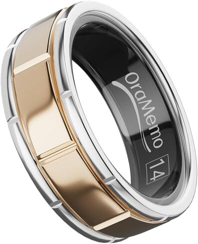 Smart Ring 1.0 for Men/Women, No Subsripition Fee, 7-8 Days Battery Life, HRV/Stress Monitoring/Sleep Track/Fitness for iOS and Android(Gloss Black & Silver, Size 14) in Saudi Arabia