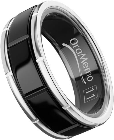 Smart Ring 1.0 for Men/Women, No Subsripition Fee, 7-8 Days Battery Life, HRV/Stress Monitoring/Sleep Track/Fitness for iOS and Android(Gloss Black & Silver, Size 14) in Saudi Arabia