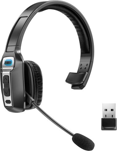 سماعة رأس بلوتوث من تراكر، سماعة رأس لاسلكية V5.2 مع ميكروفون مطور وخاصية إلغاء الضوضاء بالذكاء الاصطناعي، سماعة رأس بلوتوث على الأذن مع كتم صوت لمركز اتصال مكتب السائق in Kuwait