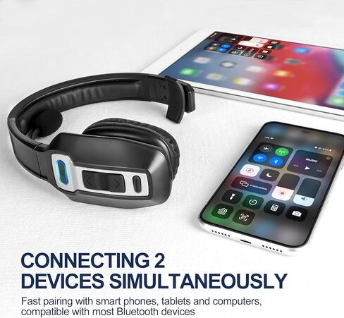 سماعة رأس بلوتوث من تراكر، سماعة رأس لاسلكية V5.2 مع ميكروفون مطور وخاصية إلغاء الضوضاء بالذكاء الاصطناعي، سماعة رأس بلوتوث على الأذن مع كتم صوت لمركز اتصال مكتب السائق in Kuwait