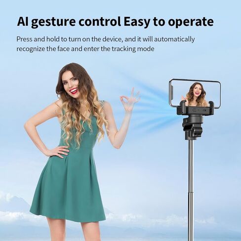 مثبت جيمبال لتتبع الذكاء الاصطناعي للهواتف الذكية - متابعة تلقائية للوجه بزاوية 360 درجة، جهاز تحكم عن بعد بلوتوث، حامل ثلاثي مضاد للاهتزاز لمدونات الفيديو/البث المباشر، دعامة معدنية مع التحكم بالإيماءات in Kuwait