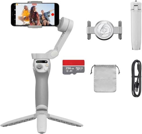مثبت جيمبال للهواتف الذكية المحمولة DJI Osmo ثلاثي المحاور، جيمبال للهاتف لهاتف iPhone، Andriod، ShotGuides، ActiveTrack 6.0، مثبت تسجيل فيديو لـ TikTok، والسفر، ويوتيوب، مع 256 جيجابايت MSD in Kuwait
