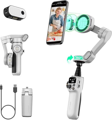 AOCHUAN Smart P2 Magnetic Gimbal Stabilizer for iPhone w/ 2-in-1 Fill Light & AI Tracking Sensor, Face Tracking No App Required, 3-Axis Phone Stabilizer w/Built-in Extension Rod, for Video Recording in Saudi Arabia