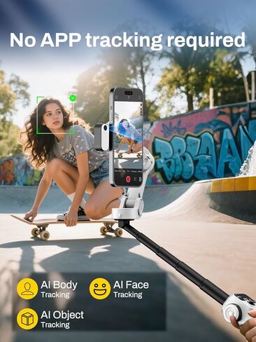 AOCHUAN Smart P2 Magnetic Gimbal Stabilizer for iPhone w/ 2-in-1 Fill Light & AI Tracking Sensor, Face Tracking No App Required, 3-Axis Phone Stabilizer w/Built-in Extension Rod, for Video Recording in Saudi Arabia