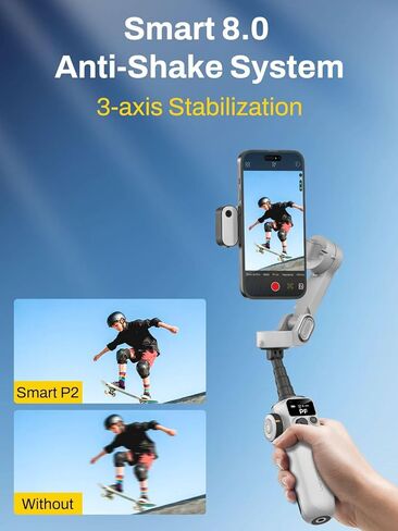AOCHUAN Smart P2 Magnetic Gimbal Stabilizer for iPhone w/ 2-in-1 Fill Light & AI Tracking Sensor, Face Tracking No App Required, 3-Axis Phone Stabilizer w/Built-in Extension Rod, for Video Recording in Saudi Arabia