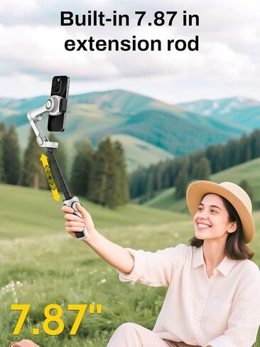 AOCHUAN Smart P2 Magnetic Gimbal Stabilizer for iPhone w/ 2-in-1 Fill Light & AI Tracking Sensor, Face Tracking No App Required, 3-Axis Phone Stabilizer w/Built-in Extension Rod, for Video Recording in Saudi Arabia