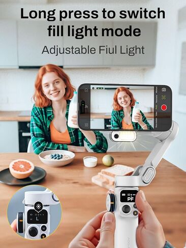 AOCHUAN Smart P2 Magnetic Gimbal Stabilizer for iPhone w/ 2-in-1 Fill Light & AI Tracking Sensor, Face Tracking No App Required, 3-Axis Phone Stabilizer w/Built-in Extension Rod, for Video Recording in Saudi Arabia