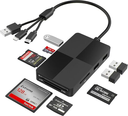 8-in-1 Memory Card Reader with 3 USB Ports, Lightning/USB-C/USB-A Adapter for iPhone/Android/PC/Mac, Supports SD/TF/MS/CF/XD Card & OTG for Photo/Video Transfer in Saudi Arabia