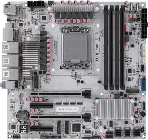 StoneStorm W680 12-Bay NAS Server M-ATX Motherboard(LGA1700, 12th/13th/14th Gen. Desktop Processor), 4* U-DIMM DDR5 MAX 128GB, 3* M.2 NVMe, 12* SATA 3.0, 10G RJ45, PCI-E x16, Type-C 10Gbps, 8K Display in Kuwait