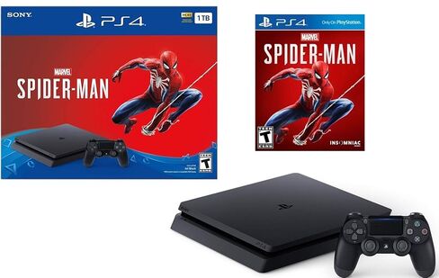 Newest Released Sony Playstation 4 1TB Marvel's Spider-Man Bundle: Playstation 4 1TB Jet Black Console, Marvel's Spider-Man, DUALSHOCK 4 Wireless Controller, Choose Favorite Game and Accessories (Renewed) in Saudi Arabia