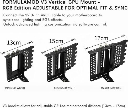 Formulamod V3 Vertical GPU Bracket Kit with PCIe 5.0 x16 Riser Cable, Adjustable (13-17cm) Mount, 5V ARGB Sync, Heavy-Duty Steel, 90-Degree Gen5 Riser for ATX/MATX (7-Slot Open-PCI Design) (Black) in Saudi Arabia
