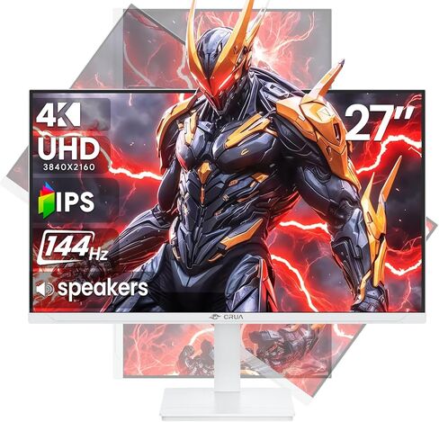 CRUA 34'' White Gaming Monitor, 165HZ/144HZ, WQHD(3440x1440P) IPS UltraWide Screen Computer Monitors with Built-in Speakers, Supports FreeSync, 120% sRGB, HDMI 2.0 & DP 1.4, Wall Mountable Installs in Saudi Arabia