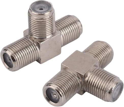 2pcs Coaxial Cable Splitter, Zinc Alloy 3 Way F-Type Female to Dual F Female 3-Way Aerial Splitter Antenna Combiner T-Shape Coax Connector Cable Adapter for TV Video VCR Satellite Tuner in Saudi Arabia