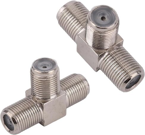 2pcs Coaxial Cable Splitter, Zinc Alloy 3 Way F-Type Female to Dual F Female 3-Way Aerial Splitter Antenna Combiner T-Shape Coax Connector Cable Adapter for TV Video VCR Satellite Tuner in Saudi Arabia