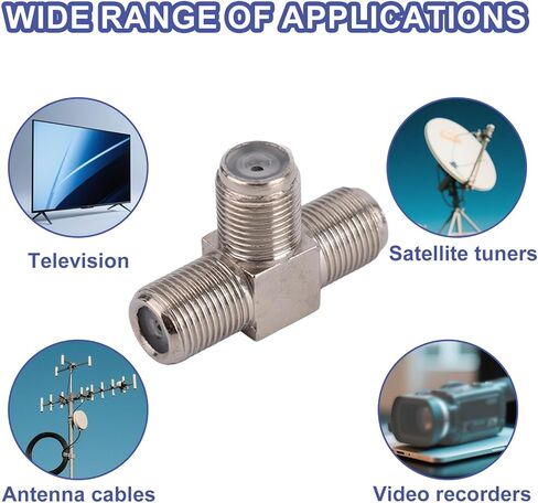2pcs Coaxial Cable Splitter, Zinc Alloy 3 Way F-Type Female to Dual F Female 3-Way Aerial Splitter Antenna Combiner T-Shape Coax Connector Cable Adapter for TV Video VCR Satellite Tuner in Saudi Arabia