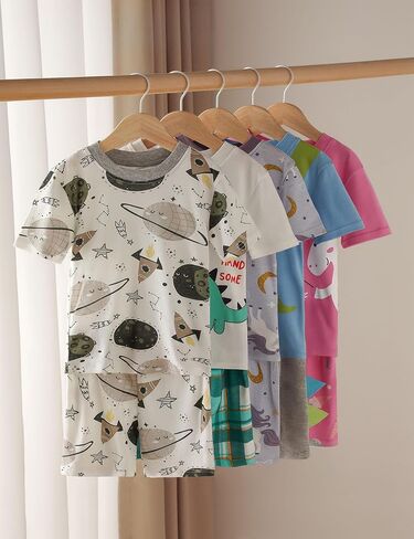 Yoofoss Toddler Pajamas Organic Cotton Baby Girl Boy Pajamas Summer Short Sleeve Kids Clothes Snug Fit Pjs Set 2 Piece in Kuwait