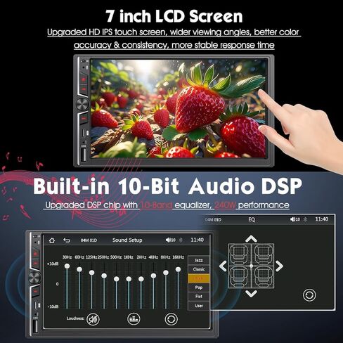 ستيريو سيارة مزدوج الدين مقاس 7 بوصات مع Apple CarPlay وAndroid Auto اللاسلكي، DSP حصريًا، صوت عالي الطاقة 240 وات، بلوتوث 5.3 بدون استخدام اليدين، راديو FM، التحكم في عجلة القيادة، كاميرا احتياطية تلقائية in Kuwait