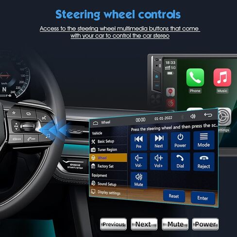 ستيريو سيارة مزدوج الدين مقاس 7 بوصات مع Apple CarPlay وAndroid Auto اللاسلكي، DSP حصريًا، صوت عالي الطاقة 240 وات، بلوتوث 5.3 بدون استخدام اليدين، راديو FM، التحكم في عجلة القيادة، كاميرا احتياطية تلقائية in Kuwait