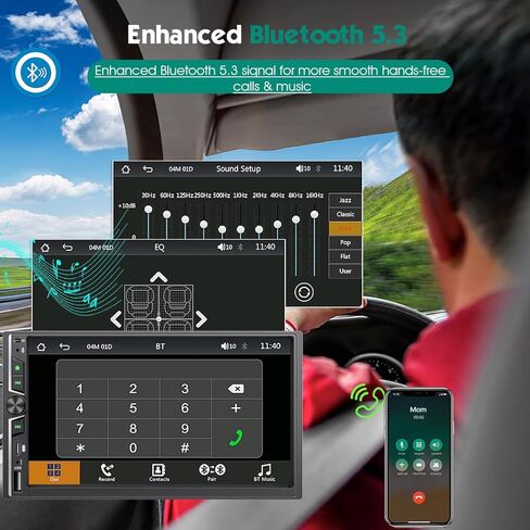 ستيريو سيارة مزدوج الدين مقاس 7 بوصات مع Apple CarPlay وAndroid Auto اللاسلكي، DSP حصريًا، صوت عالي الطاقة 240 وات، بلوتوث 5.3 بدون استخدام اليدين، راديو FM، التحكم في عجلة القيادة، كاميرا احتياطية تلقائية in Kuwait